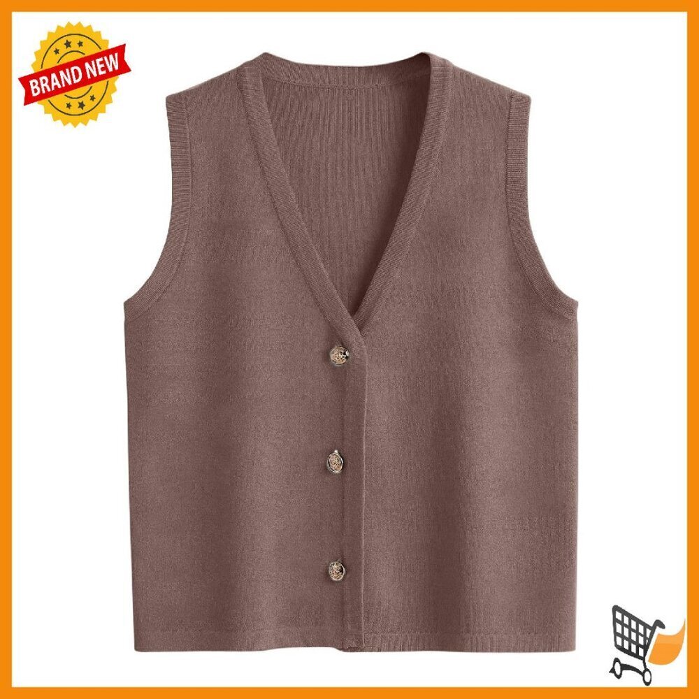 Striped V-Neck Vest Top Button-Up Sleeveless Blouse Women's Casual